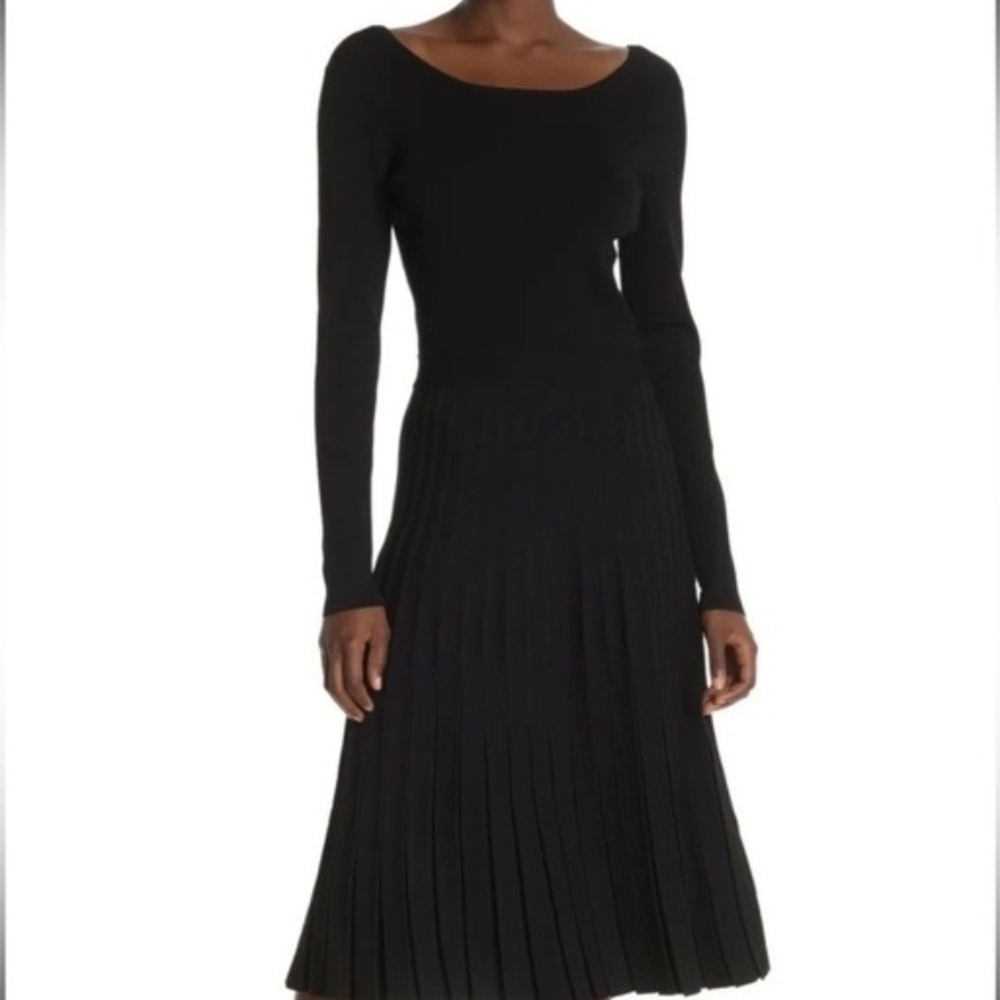 Tory Burch Florence Softly Pleated Midi Bateau Neck Dress LARGE BNWT